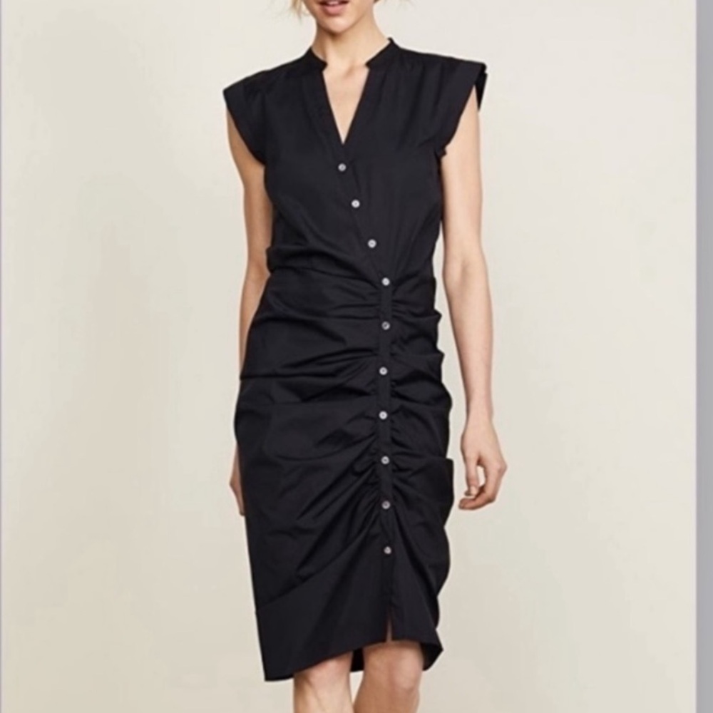 Veronica Beard Black Shirt Dress Ruched Sleeveless Asymmetrical Button Up Size 6